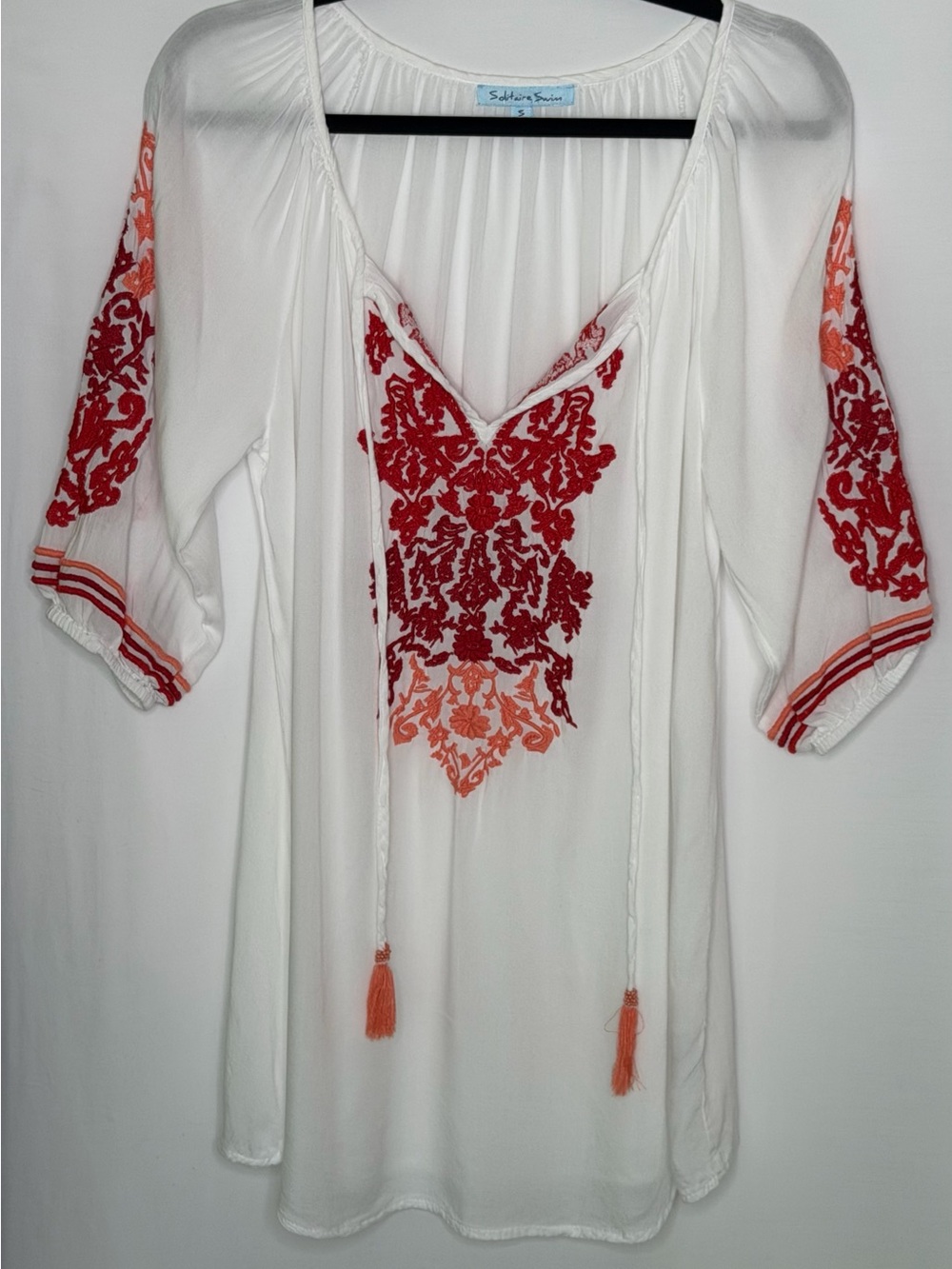 Solitaire Swim Embroidered White Swim Cover-Up Tunic | Size Small‎ | Boho Beach